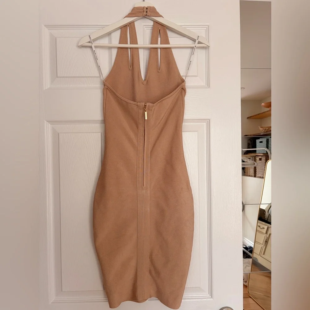 Marciano Chic Tan Backless Dress nude Bodycon bandage midi dress sexy party chic - Picture 4 of 8